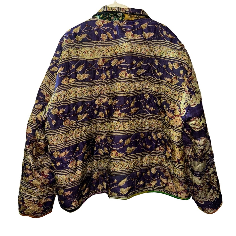 ArtEZen Boho Quilted Patchwork Reversible Jacket Multi 100% Silk Hippie Coat - Picture 8 of 14